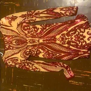 Maroon sparkle & nude dress size:small